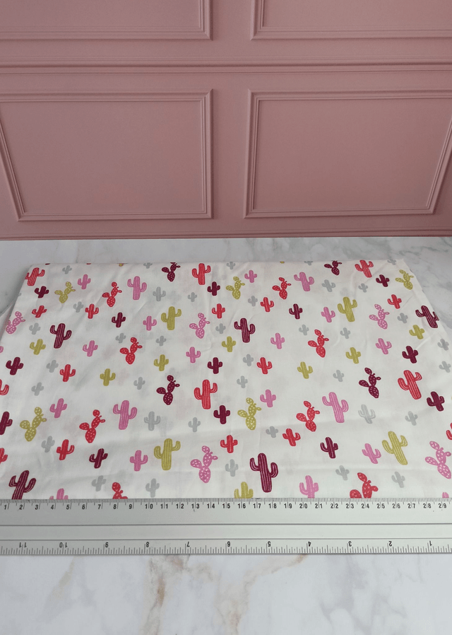 Tissu coton blanc cactus 
