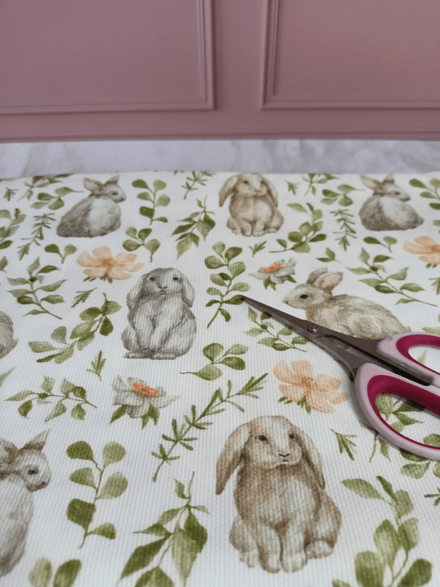 Tissu coton épais écru lapins