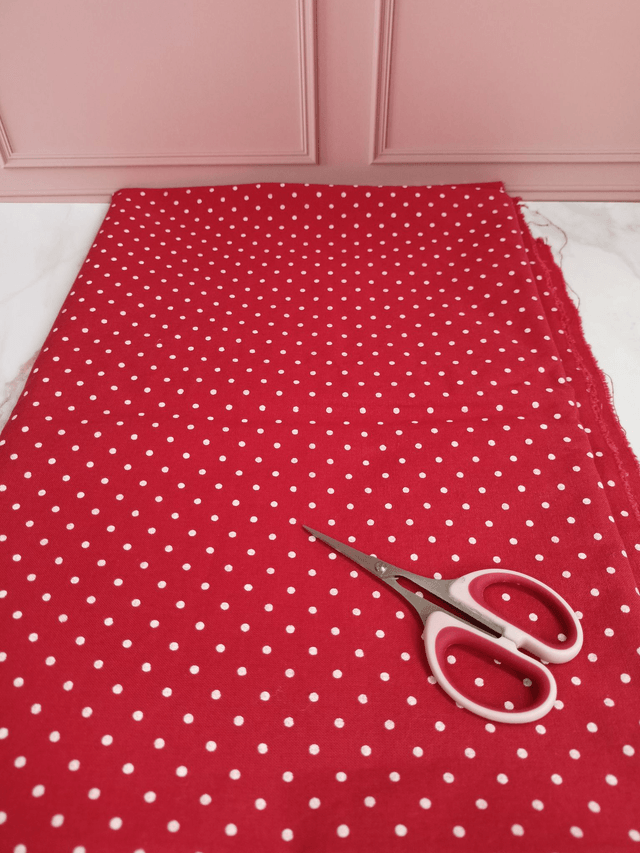Tissu coton rouge/pois blanc