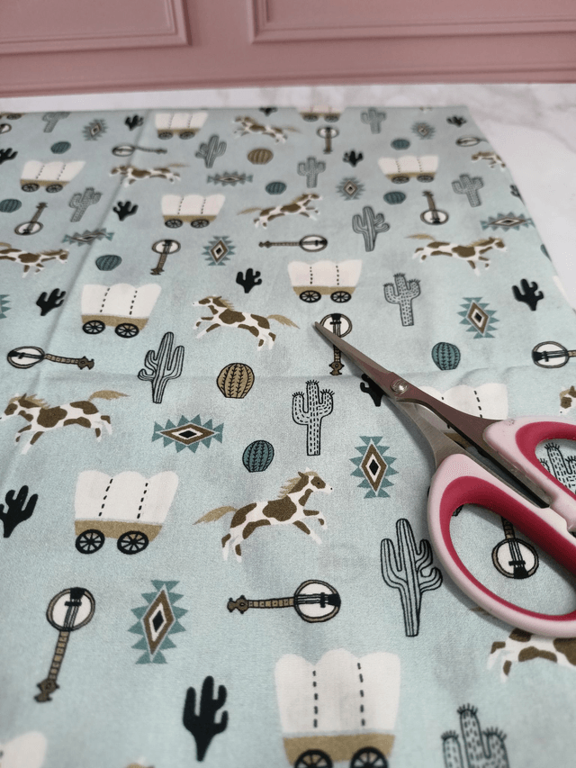 Tissu coton bleu ciel/western