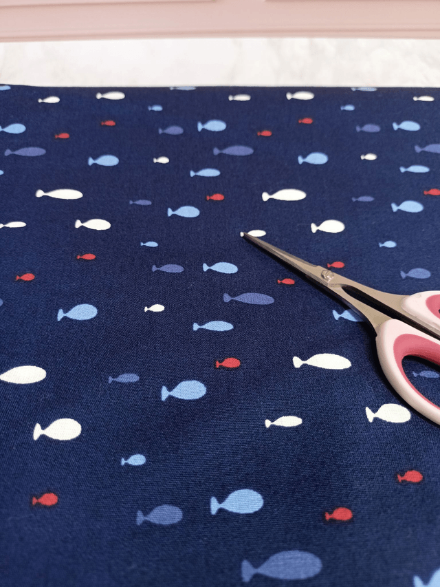 Tissu coton bleu marine/poissons