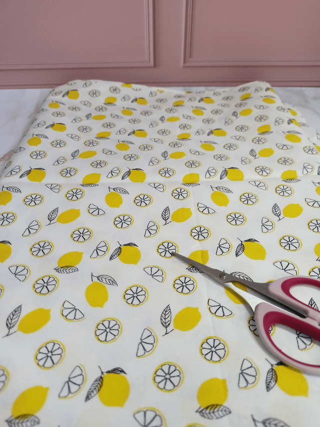 Tissu blanc/citron jaune