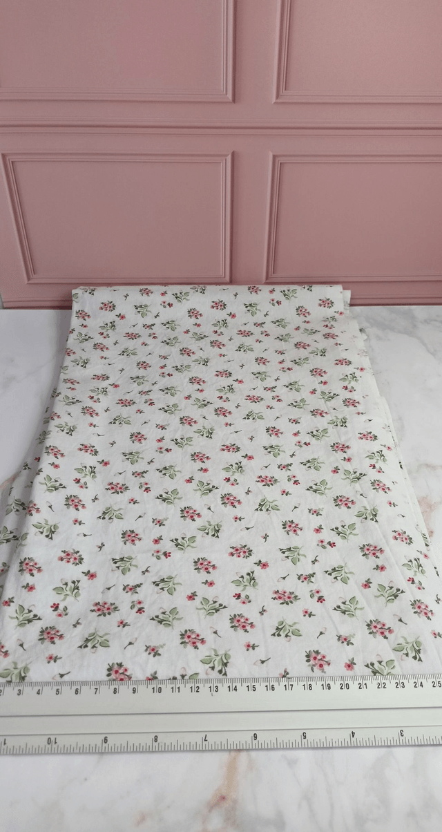 Tissu coton fleurs rose/vert