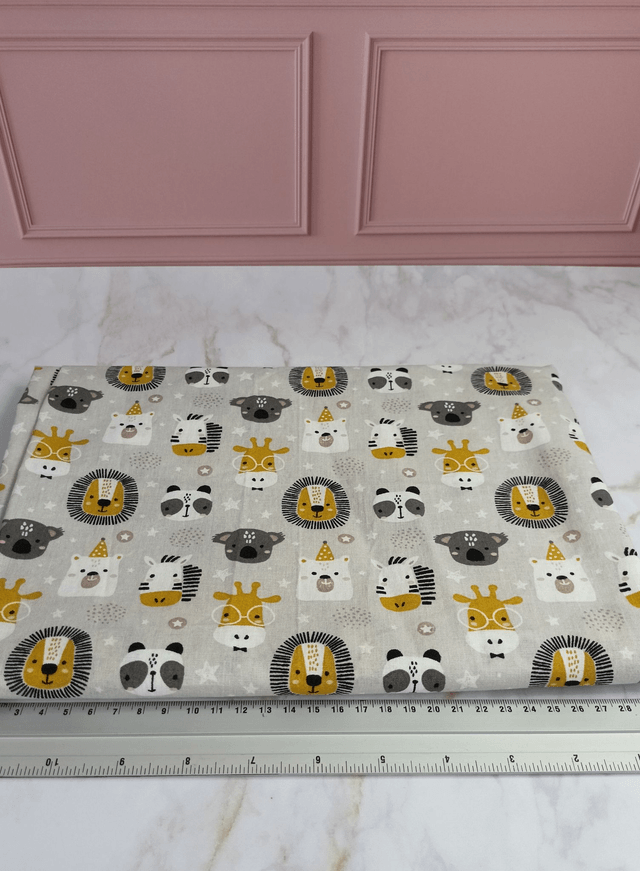 Tissu coton gris animaux savane