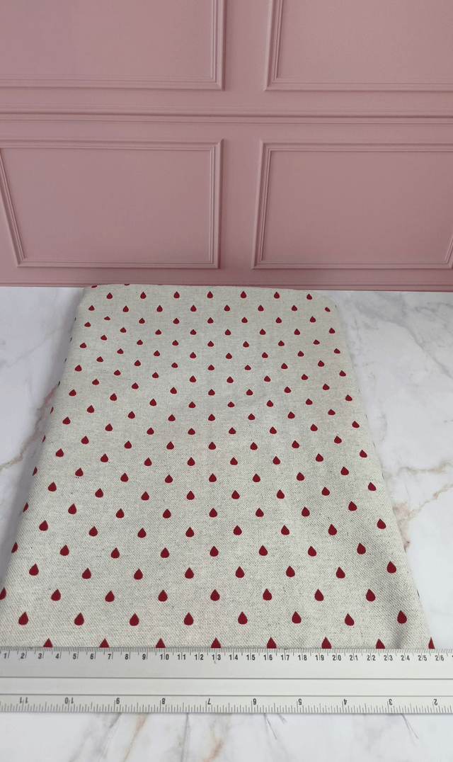 Tissu coton épais beige/goutte rouge