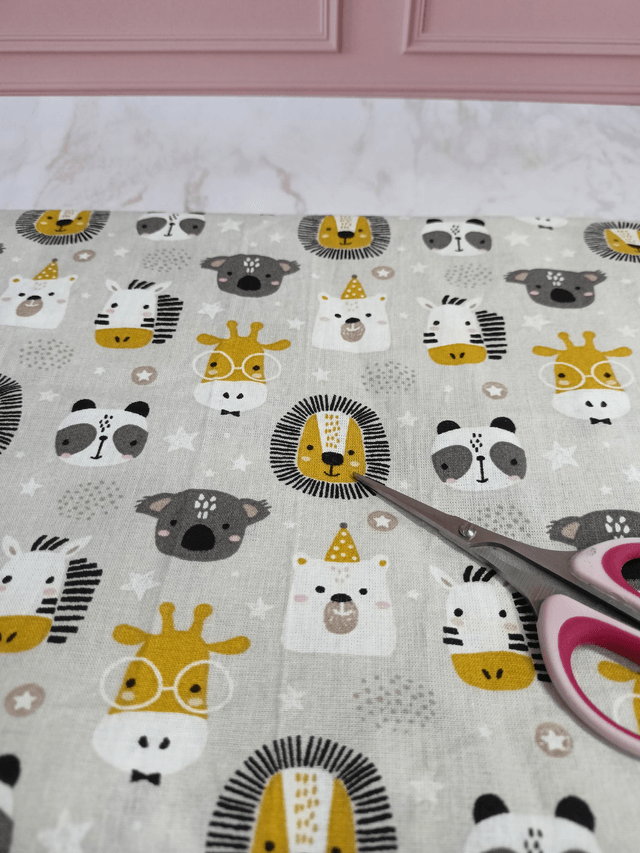 Tissu coton gris animaux savane