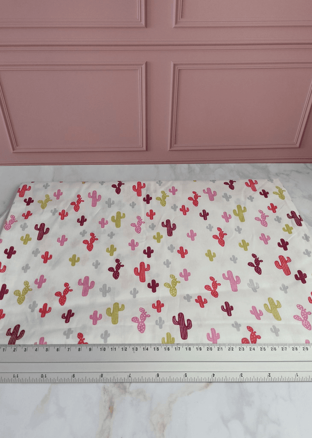 Tissu coton blanc cactus 