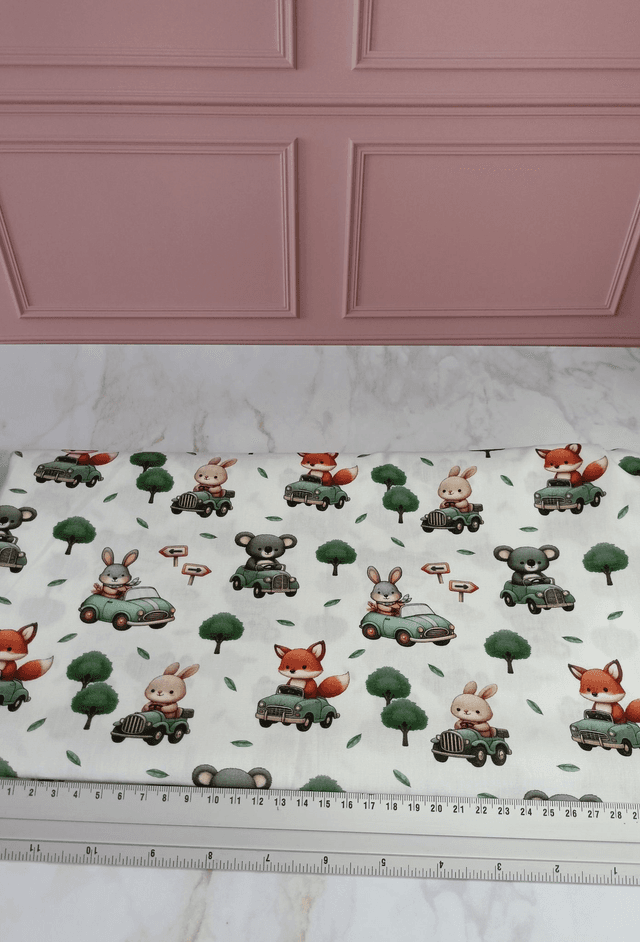 Tissu coton animaux/voitures