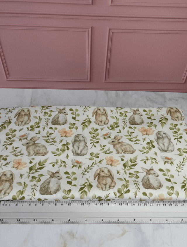 Tissu coton épais écru lapins