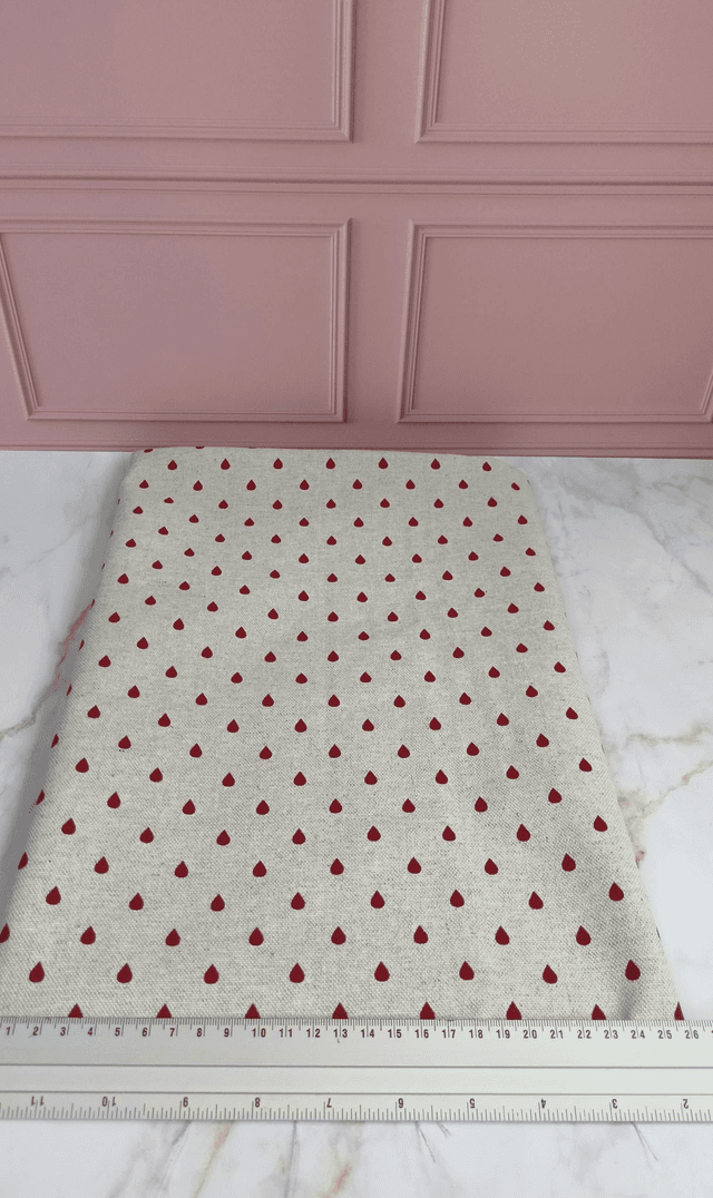 Tissu coton épais beige/goutte rouge